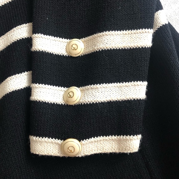 Women's St. John Collection By Marie Gray Black/White Striped Wool+ Sweater. 8 - Picture 11 of 16